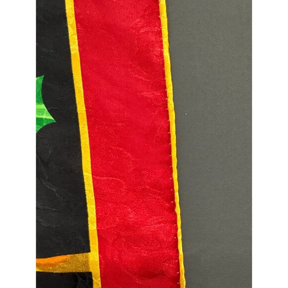 Vintage Christmas Horn Poinsettia Silk Scarf Festive Holiday Accessory Headwear - Picture 3 of 4